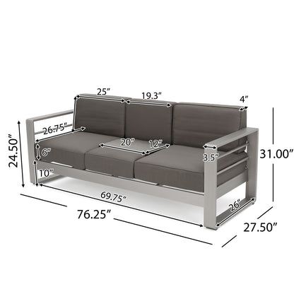 Linda Outdoor 6 Seater Aluminum Sofa and Ottoman Set with Side Tables