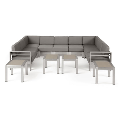 Cherie Outdoor 9 Seater Aluminum Sectional Sofa Set with Side Tables