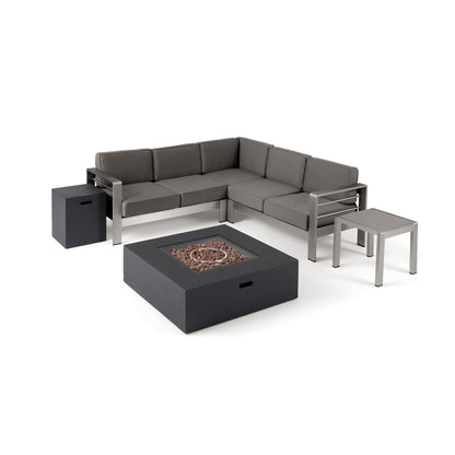 Scalett Outdoor 5 Seater Aluminum Chat Set with Fire Pit