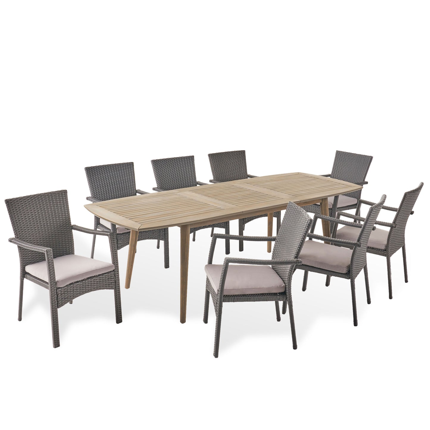 Jabari Outdoor Wood and Wicker Expandable 8 Seater Dining Set