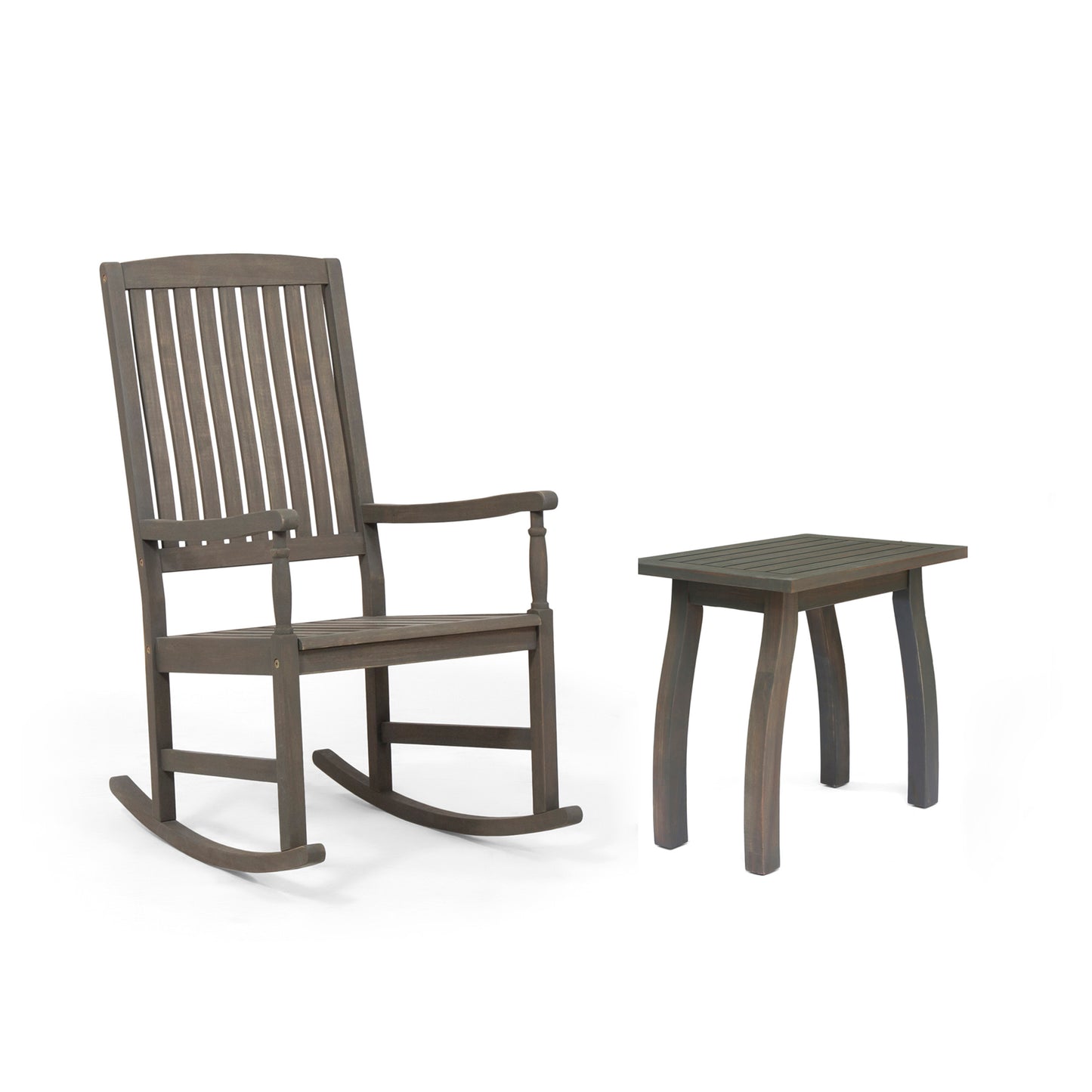 Tobey Outdoor Acacia Wood Rocking Chair and Side Table Set