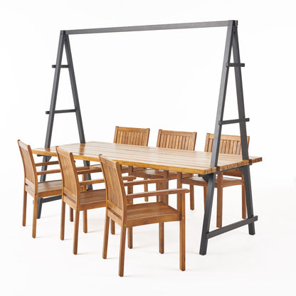 Brora Outdoor 6 Seater Acacia Wood and Iron Planter Dining Set