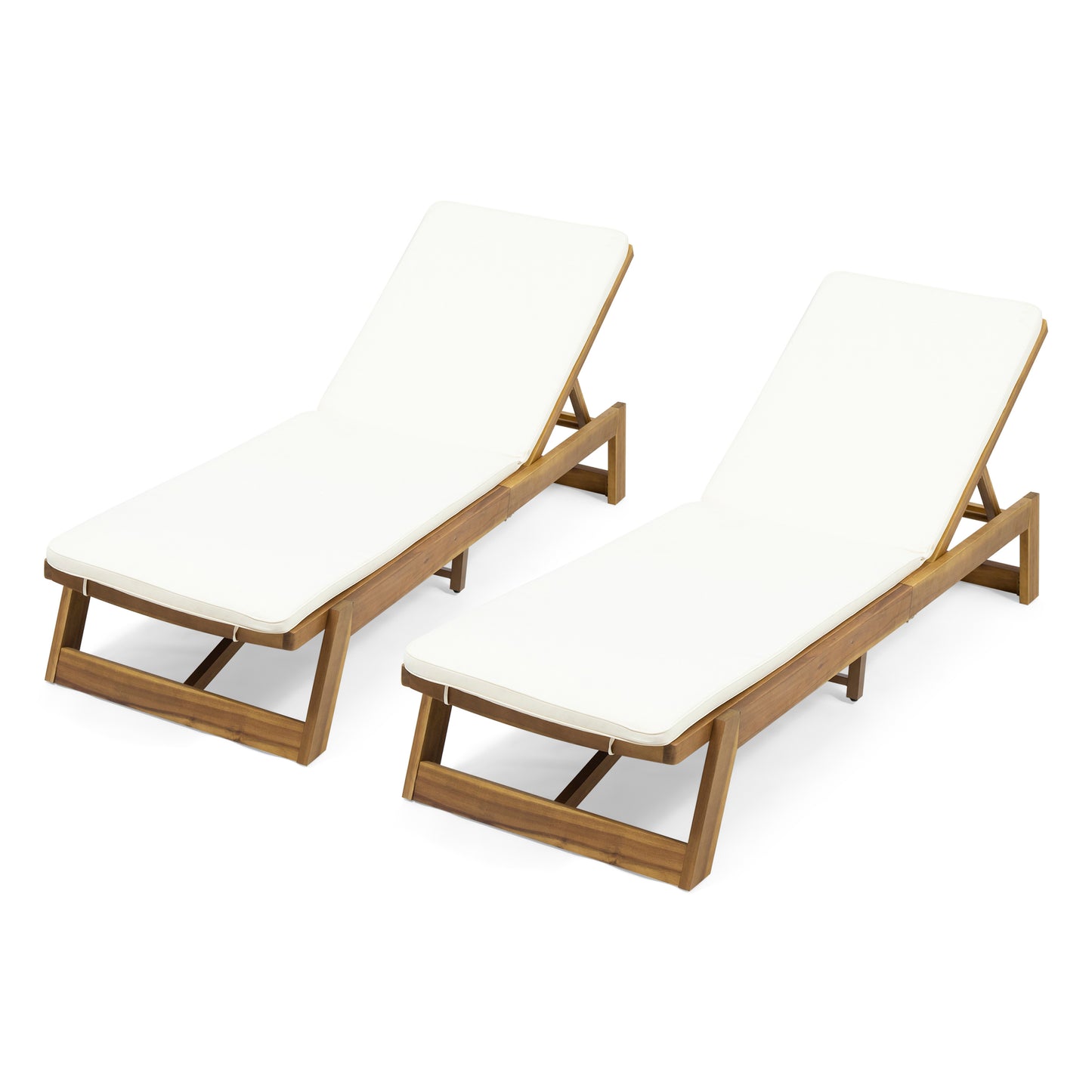 Tina Outdoor Acacia Wood Chaise Lounge and Cushion Sets (Set of 2)