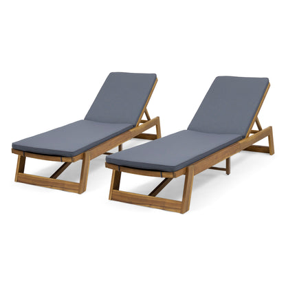Tina Outdoor Acacia Wood Chaise Lounge and Cushion Sets (Set of 2)