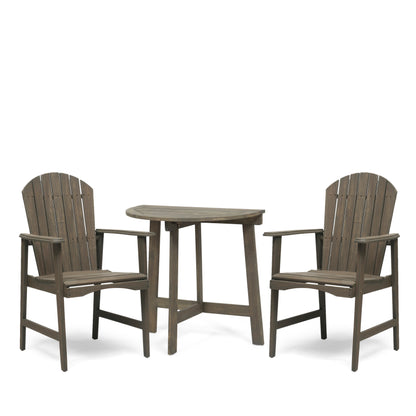 George Outdoor 2 Seater Half-Round Acacia Wood Bistro Table Set with Adirondack Chairs