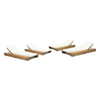 Stella Outdoor Acacia Wood Chaise Lounge and Cushion Sets (Set of 4)