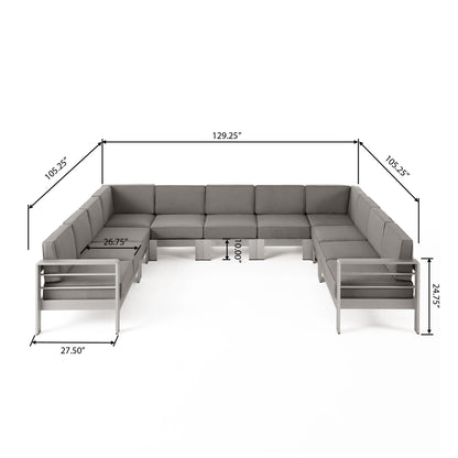 Melissa Outdoor 11 Seater Aluminum U-Shaped Sofa Sectional