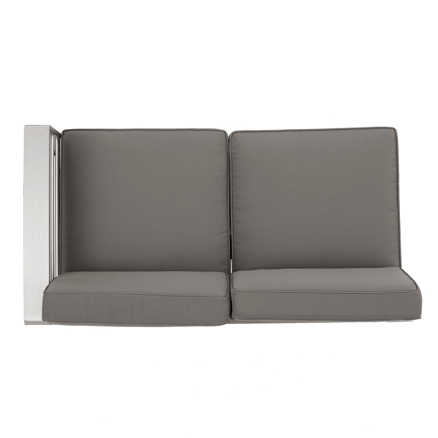 Laura Outdoor Modern 9 Seater Aluminum U-Shaped Sofa Sectional Set with Ottoman, Silver and Khaki