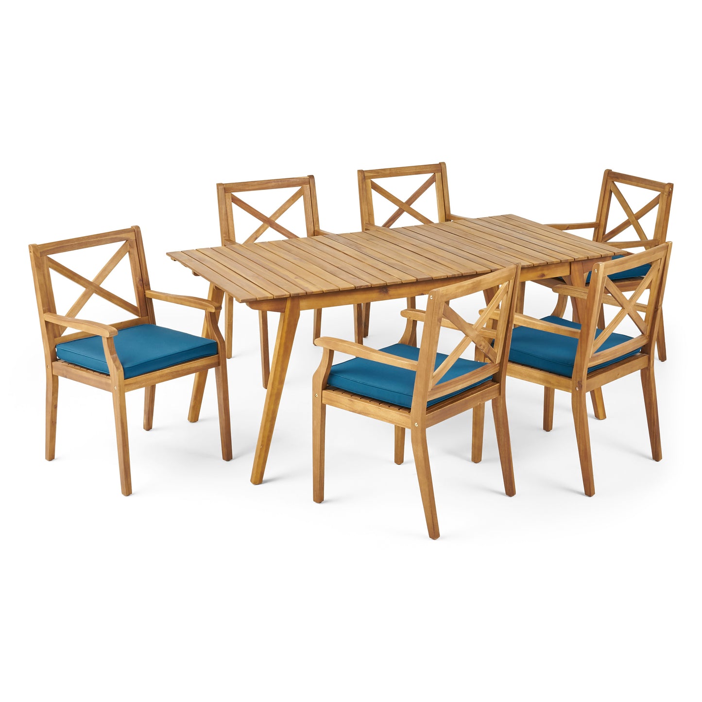 Brinkley Outdoor 7-Piece Acacia Wood Dining Set with Cushions