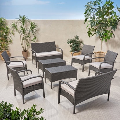 Carmela Outdoor 8 Seater Wicker Chat Set with Cushions