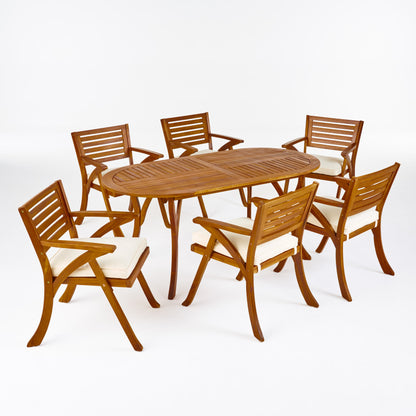 Hestia Outdoor 6 Seater Acacia Wood Oval Dining Set with Cushions