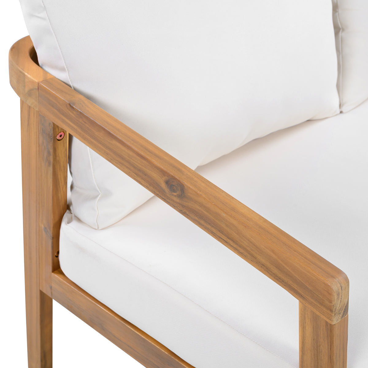 Credenza  Furniture Set with Removable Cushion, Outdoor Acacia Wood Conversation Set, Sold Wood Outdoor Sectional Sofa Set , Natural+Beige