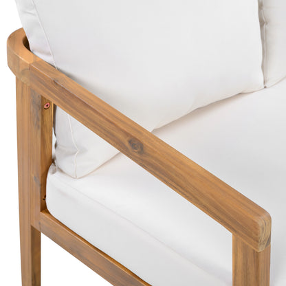 Credenza  Furniture Set with Removable Cushion, Outdoor Acacia Wood Conversation Set, Sold Wood Outdoor Sectional Sofa Set , Natural+Beige