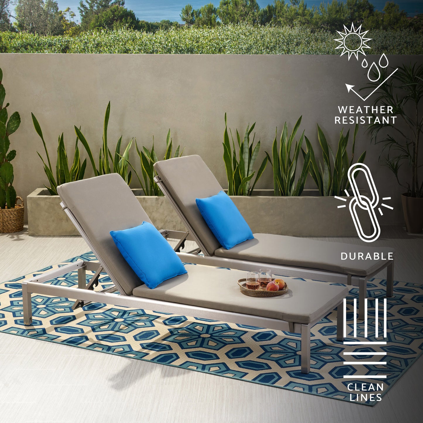 Cherie Modern Outdoor Adjustable Chaise Lounge with Cushion