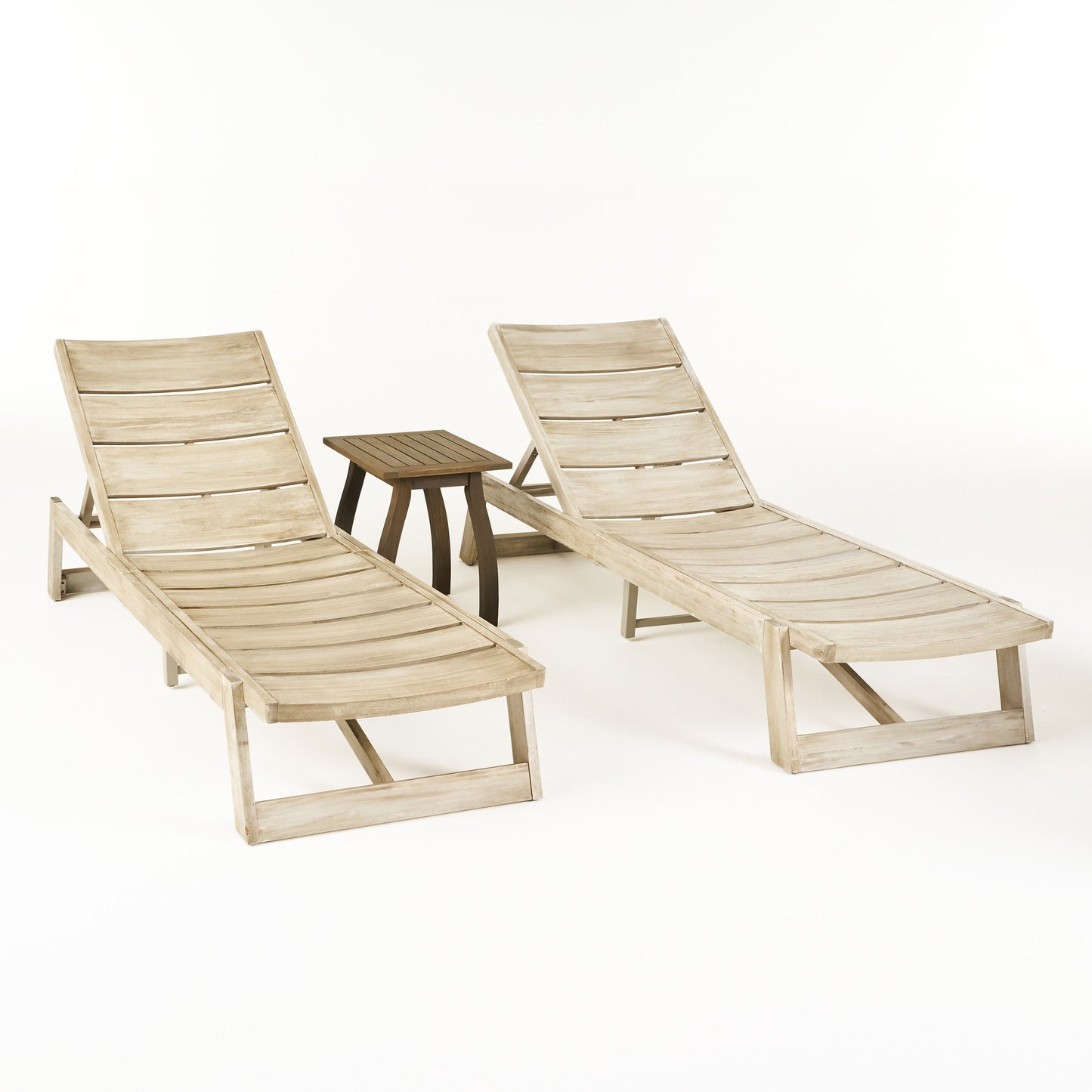 Penny Outdoor Acacia Wood Chaise 3 Piece Lounge Set