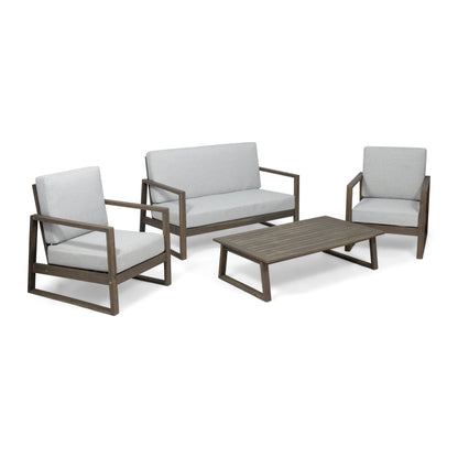 Marlee Outdoor Acacia Wood 4 Seater Chat Set with Coffee Table