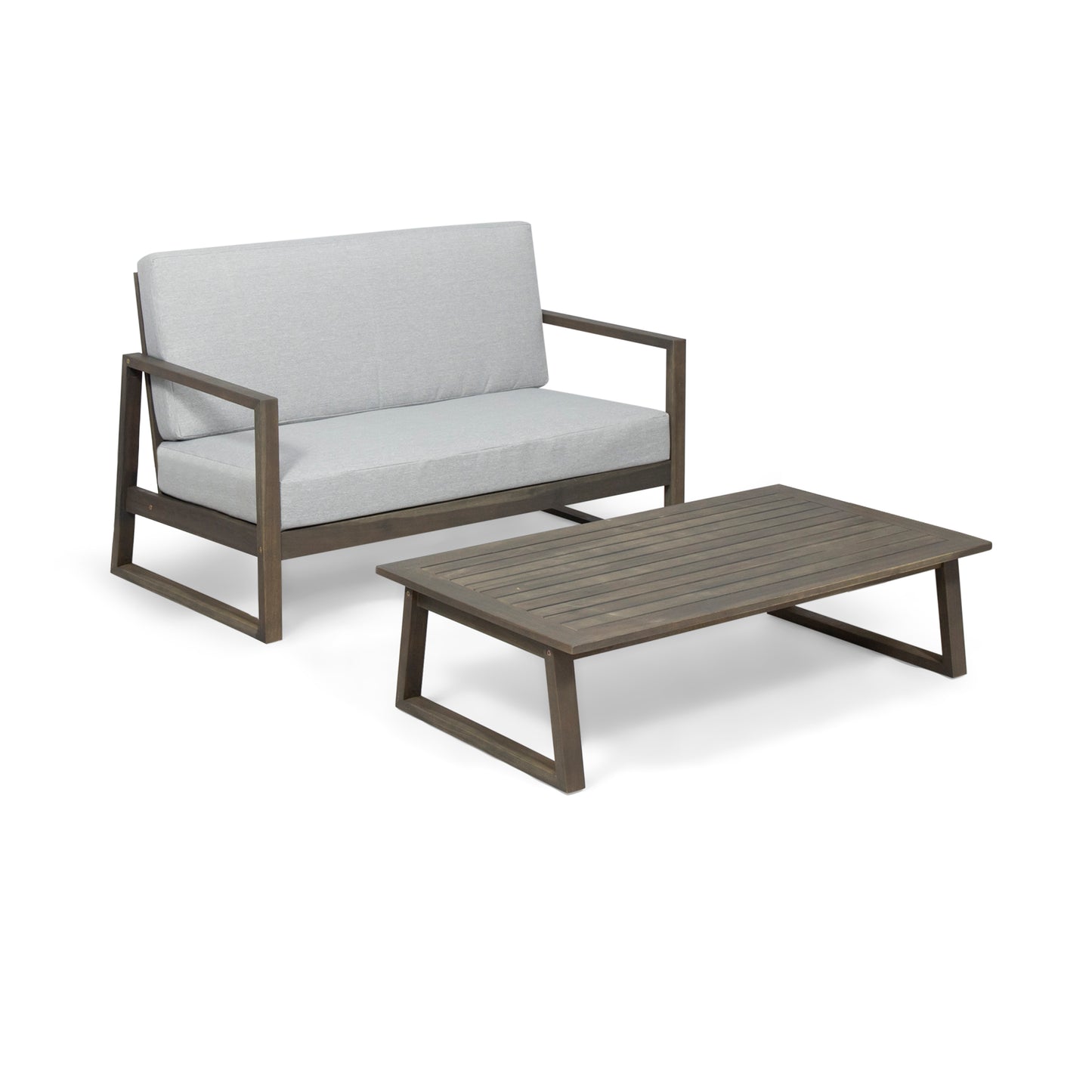 Marlee Outdoor Acacia Wood Chat Set with Coffee Table