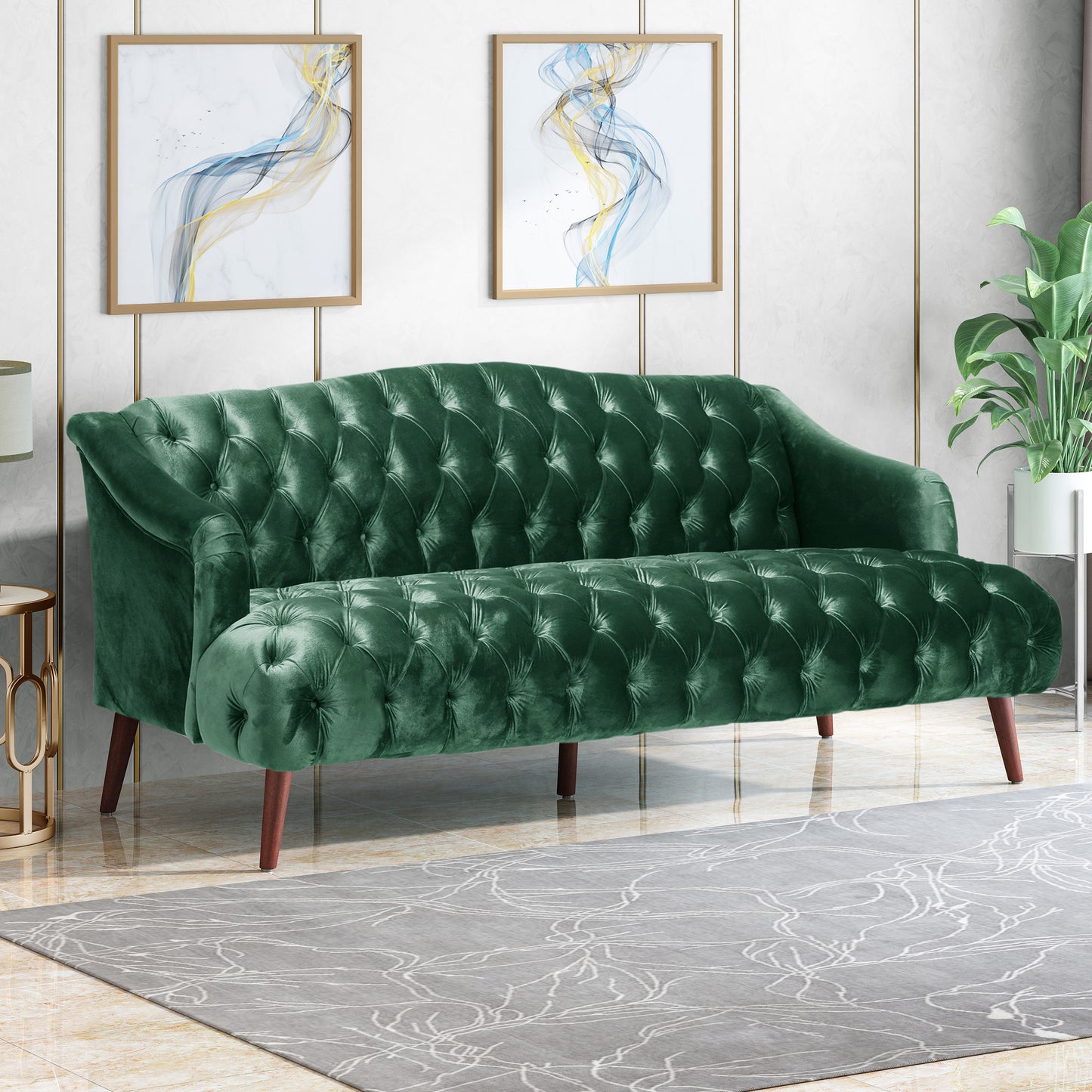 Kayleigh Modern Glam Tufted Velvet 3 Seater Sofa