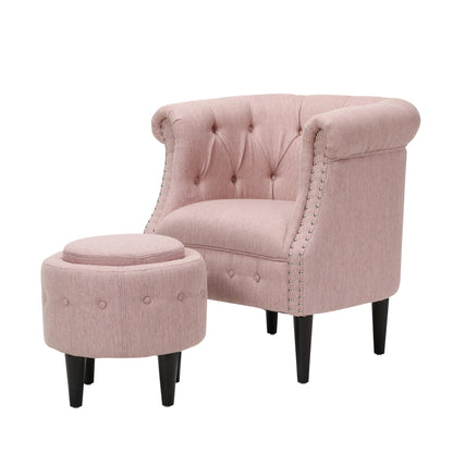 Atticus Chesterfield Style Tufted Fabric Accent Chair and Ottoman Set