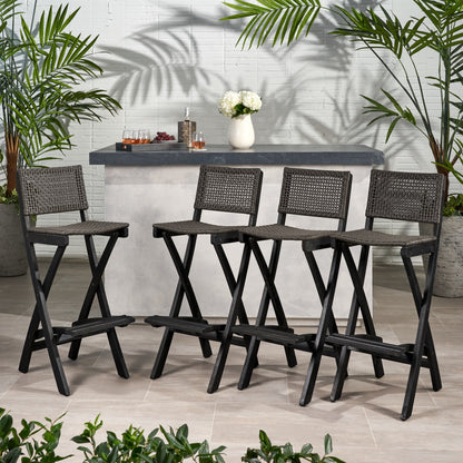 Elizabeth Outdoor Folding Acacia Wood Barstools (Set of 4)
