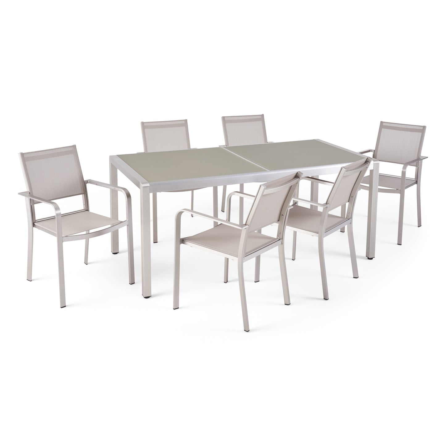 Glauk Outdoor 6 Seater Aluminum Dining Set with Tempered Glass Table Top