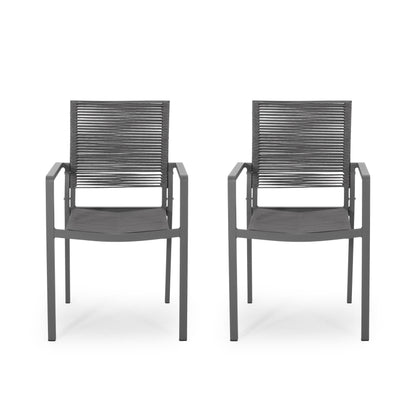 Lillian Outdoor Modern Aluminum Dining Chair with Rope Seat (Set of 2)