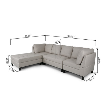 Daylon Contemporary Fabric Sectional Sofa with Ottoman