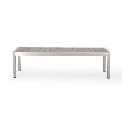 Cherie Outdoor Modern Aluminum Dining Bench with Faux Wood Seat