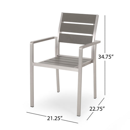 Cherie Outdoor Modern Aluminum Dining Chair with Faux Wood Seat (Set of 2)