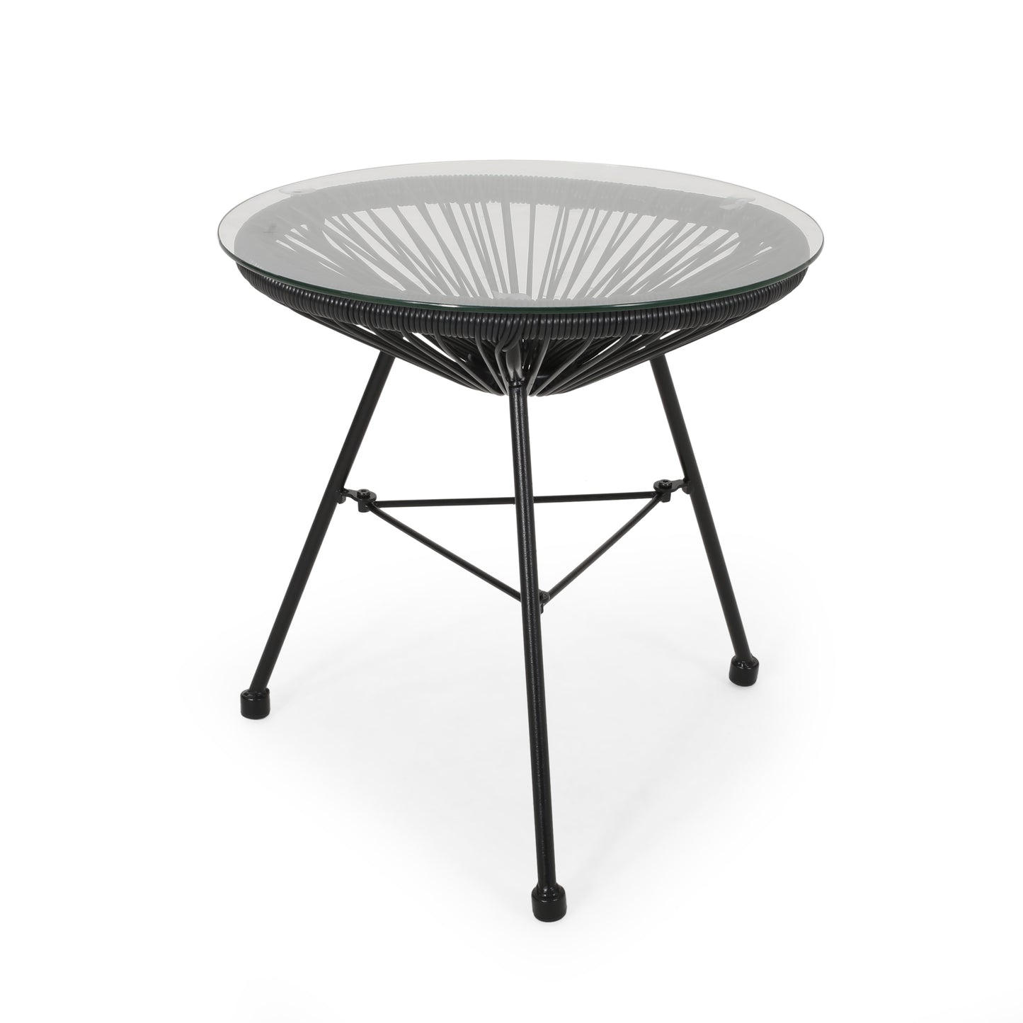 Chrissy Outdoor Modern Faux Rattan Side Table with Tempered Glass Top