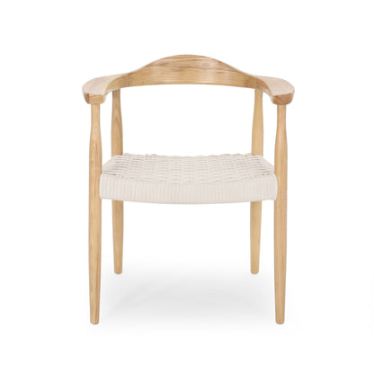 Leonela Mid-Century Modern Ash Wood Accent Chair with Olefin Rope Seat