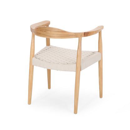 Leonela Mid-Century Modern Ash Wood Accent Chair with Olefin Rope Seat