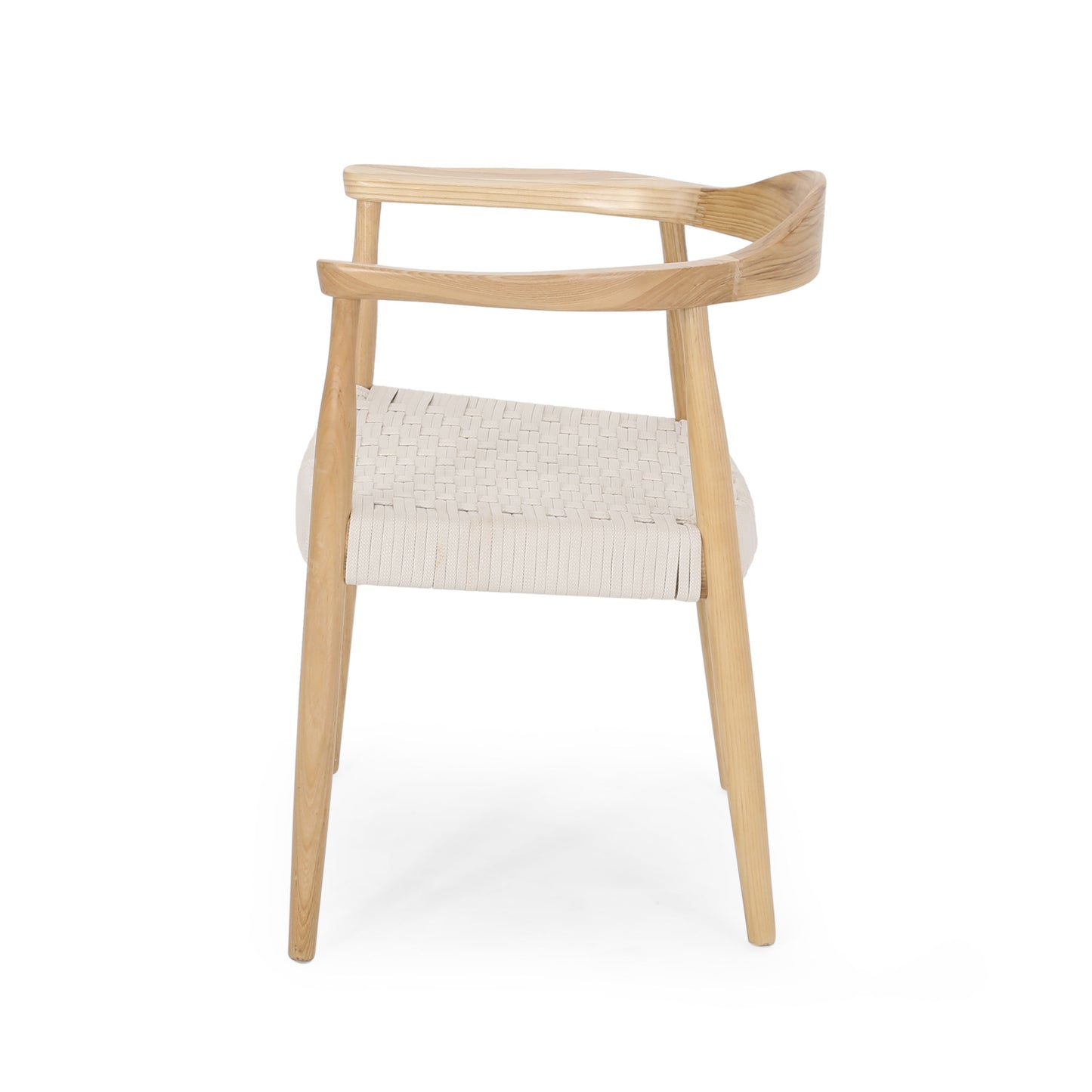 Leonela Mid-Century Modern Ash Wood Accent Chair with Olefin Rope Seat