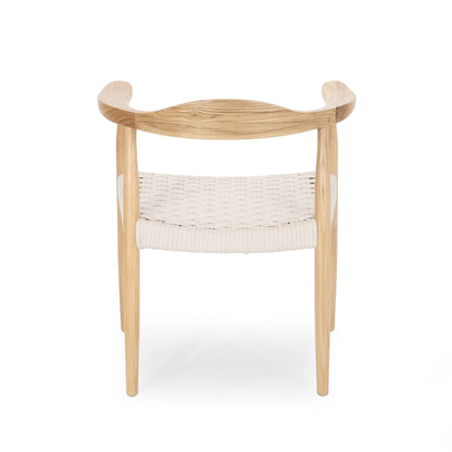 Leonela Mid-Century Modern Ash Wood Accent Chair with Olefin Rope Seat