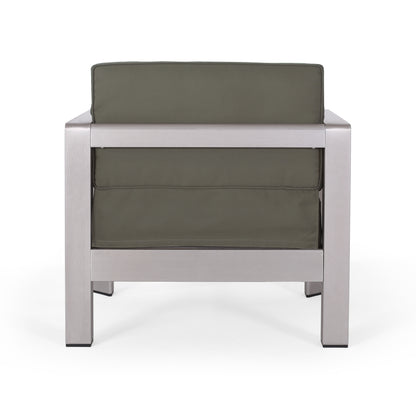 Gianelle Outdoor Modern 4 Seater Aluminum Chat Set with Fire Pit and Tank Holder