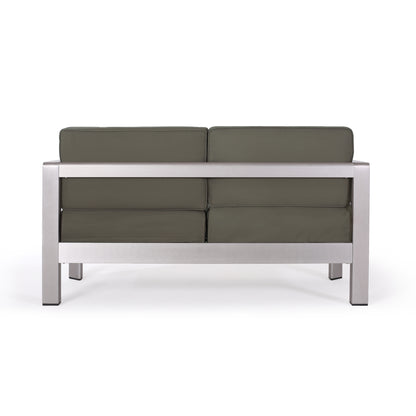 Gianelle Outdoor Modern 4 Seater Aluminum Chat Set with Fire Pit and Tank Holder