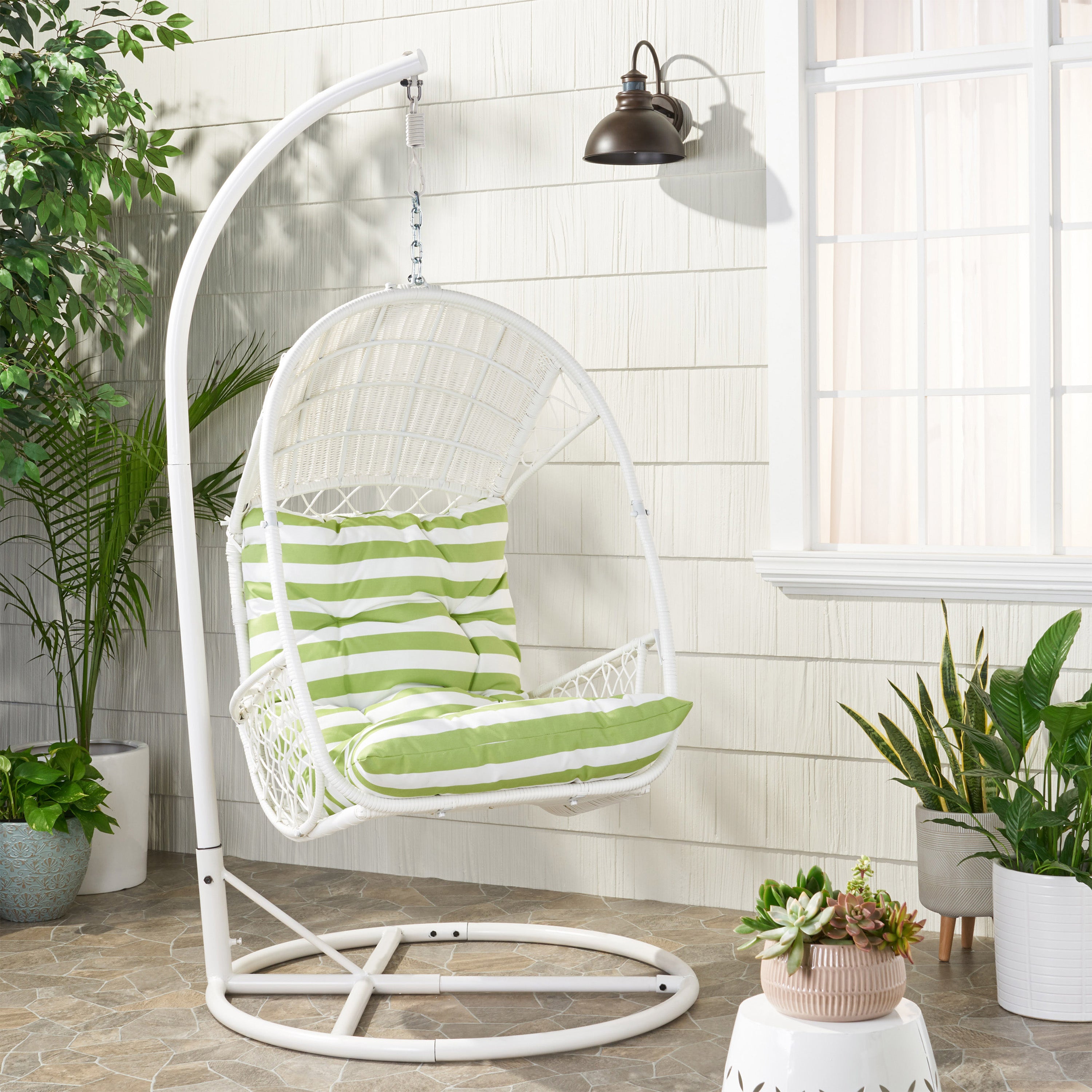 White hanging hotsell chair with stand