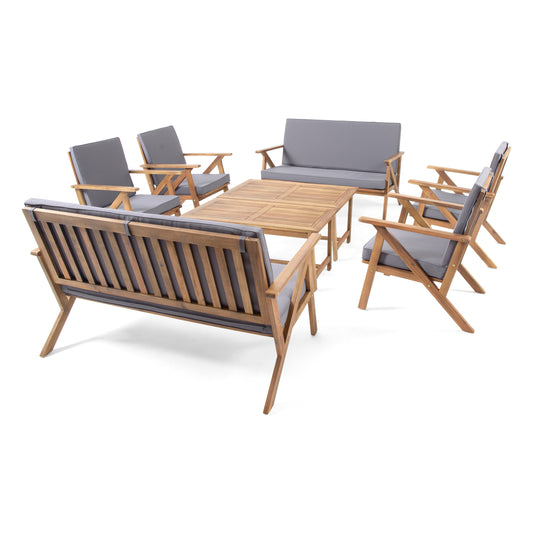 Manarola Outdoor 8 Seater Acacia Wood Chat Set with Coffee Table