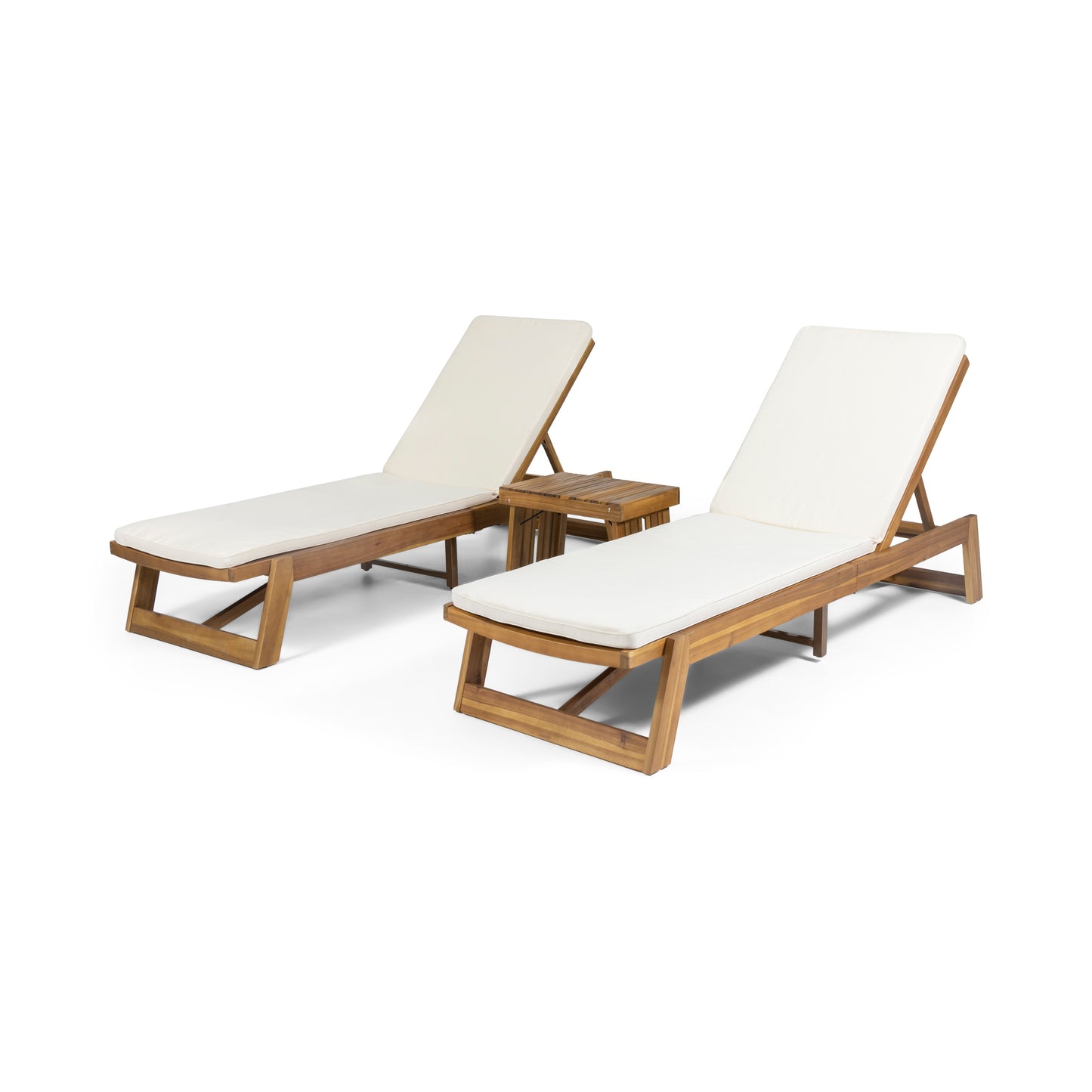 Karyme Outdoor Acacia Wood 3 Piece Chaise Lounge Set with Water-Resistant Cushions