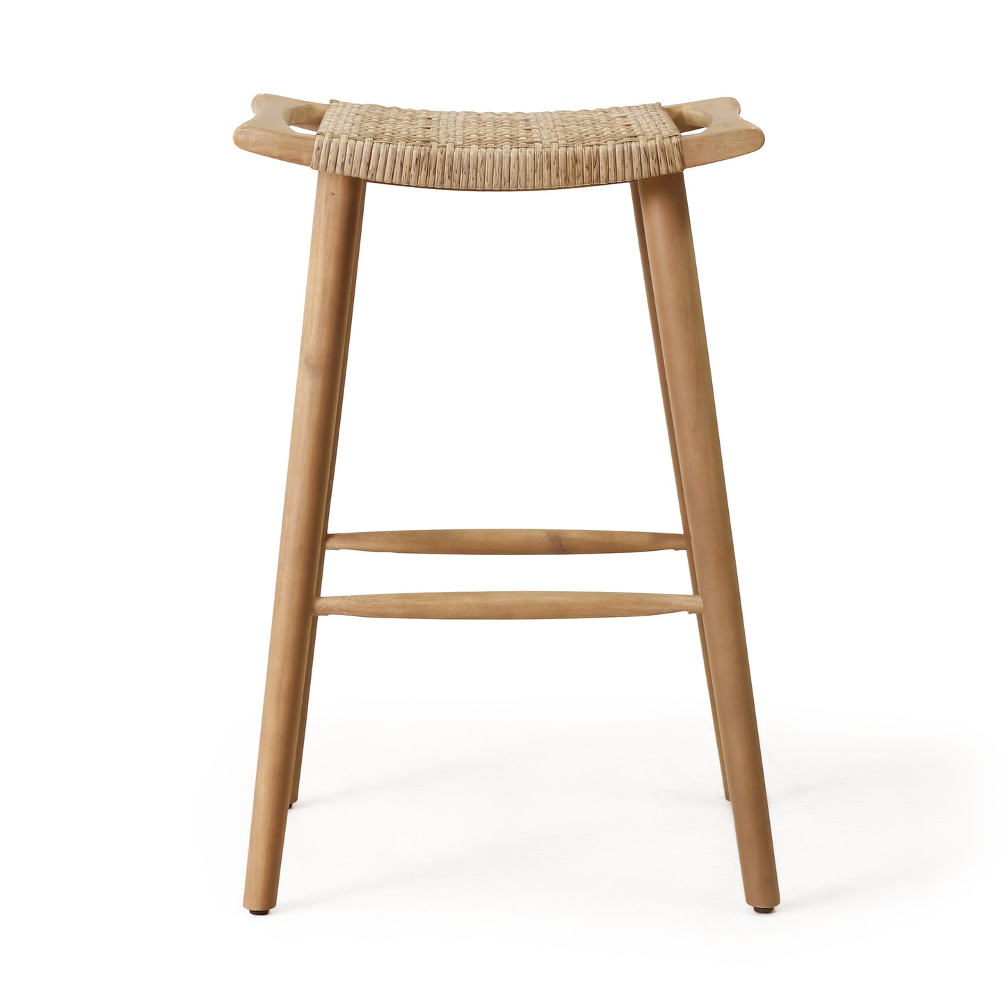 Dade Pulaski Outdoor Acacia Wood Barstool with Wicker, Set of 2