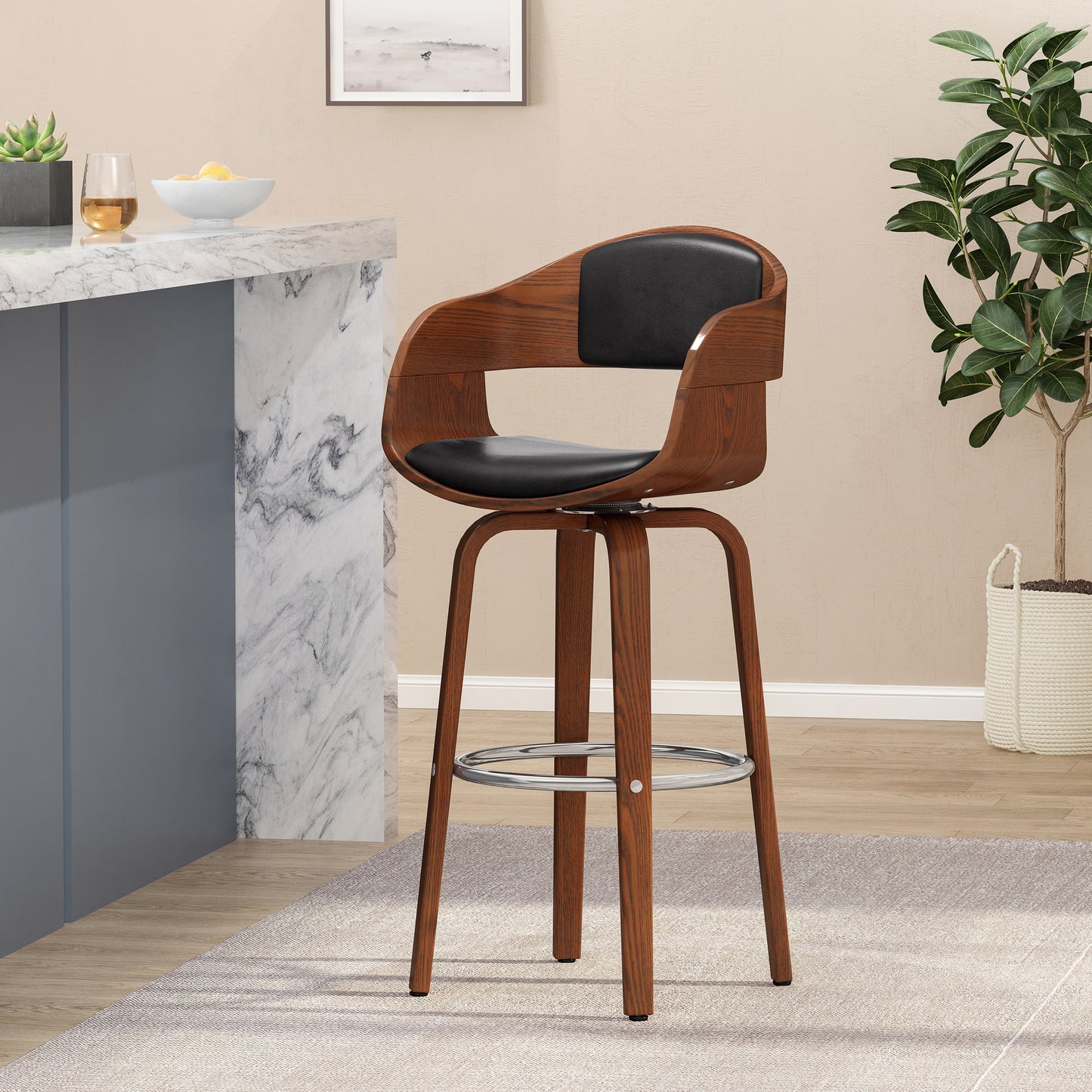 Soledad Mid-Century Modern Upholstered Swivel Barstool