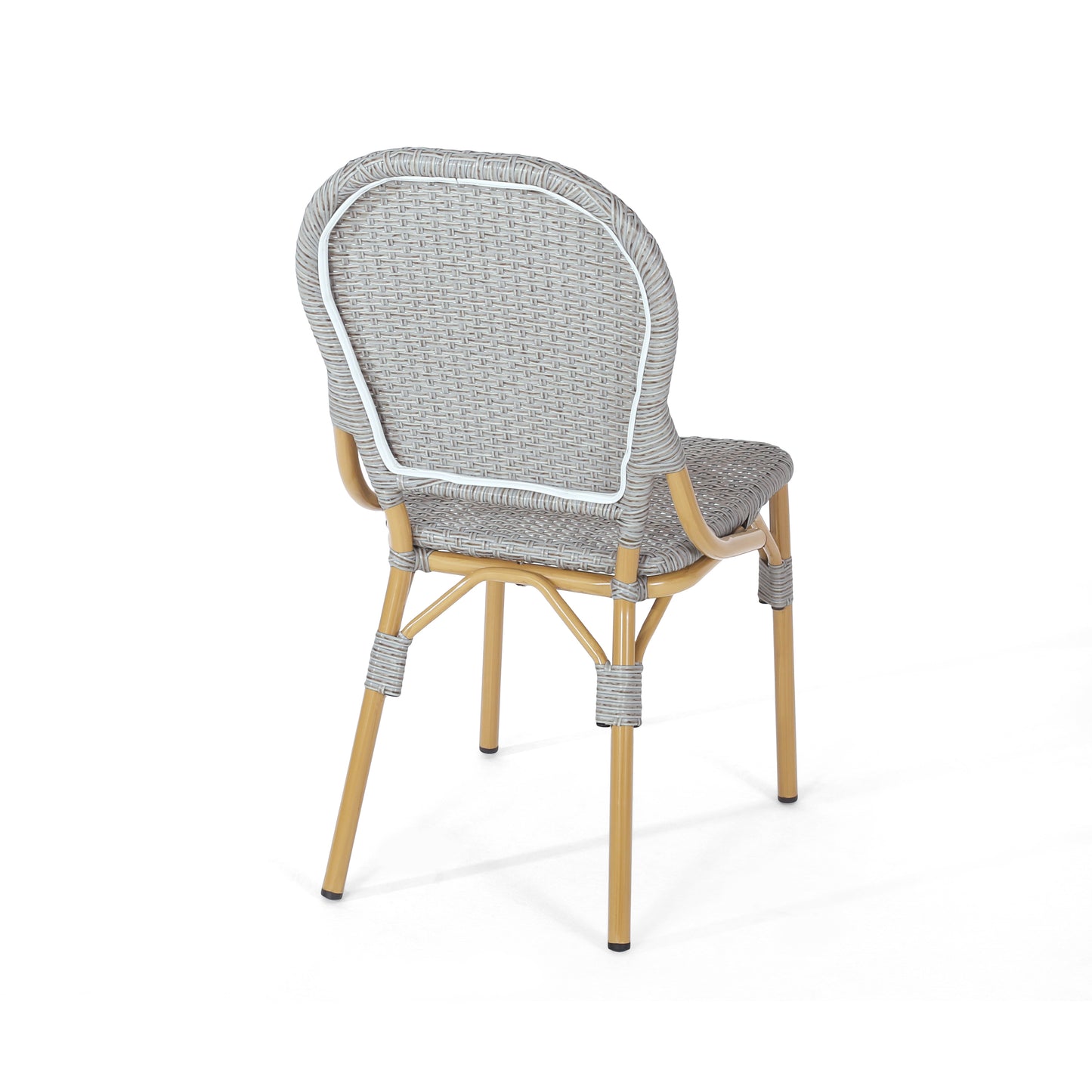 Gallia Outdoor Aluminum French Bistro Chairs, Set of 2, Grey and Bamboo Finish