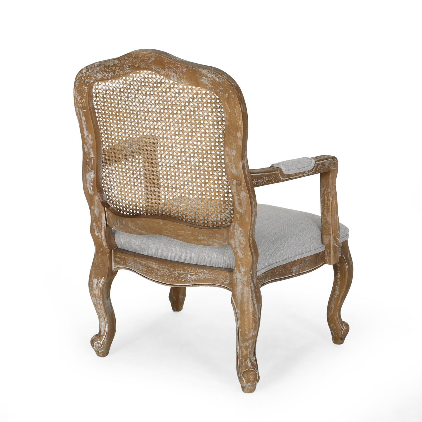 Biorn French Country Wood and Cane Upholstered Dining Armchair