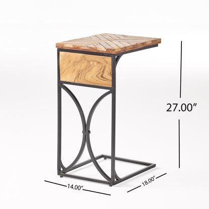 Printz Boho Handcrafted Mango Wood C-Shaped Side Table, Natural and Black