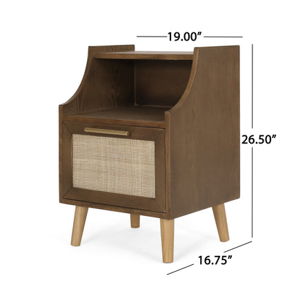 Hulett Contemporary End Table with Hutch, Walnut, Natural, and Antique Gold