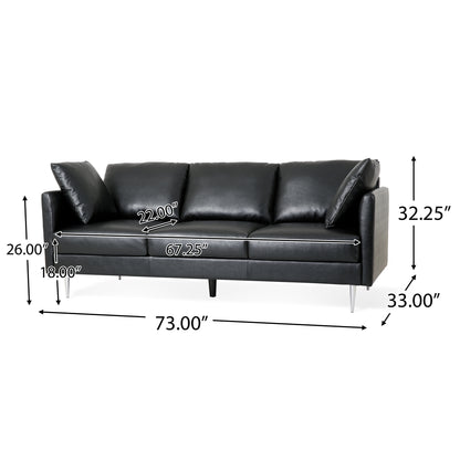 Syosset Modern Faux Leather 3 Seater Sofa with Pillows