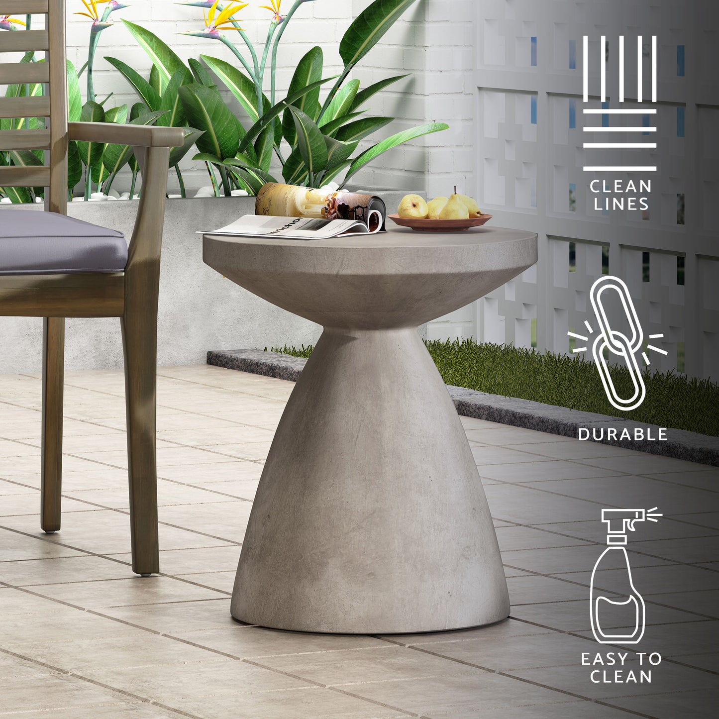 Inkwood Outdoor Lightweight Concrete Side Table, Concrete Finish