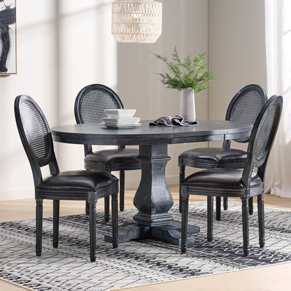 Lintz French Country Wood and Cane 5-Piece Expandable Oval Dining Set