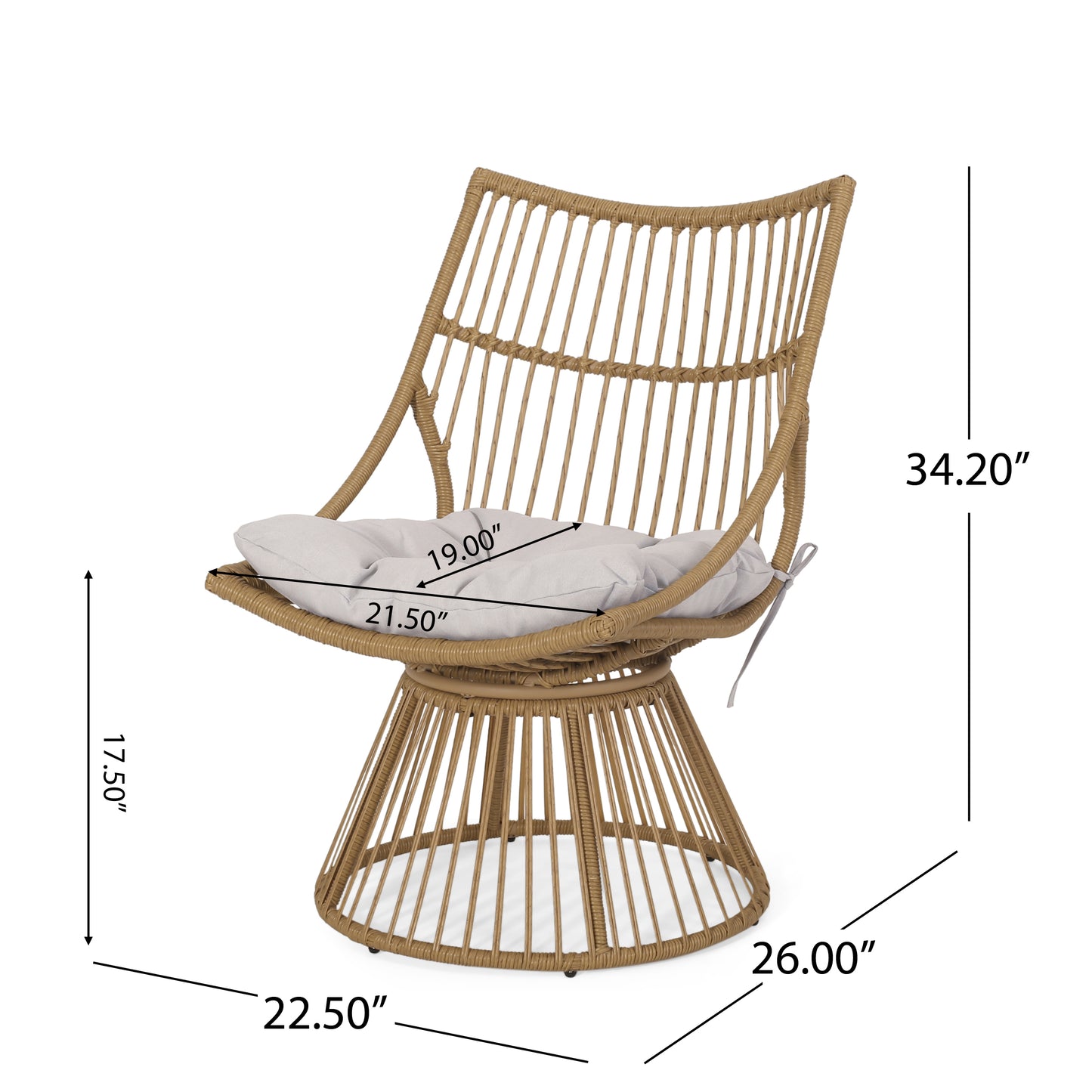 Apulia Outdoor Wicker High Back Lounge Chairs with Cushion, Set of 2, Light Brown and Beige