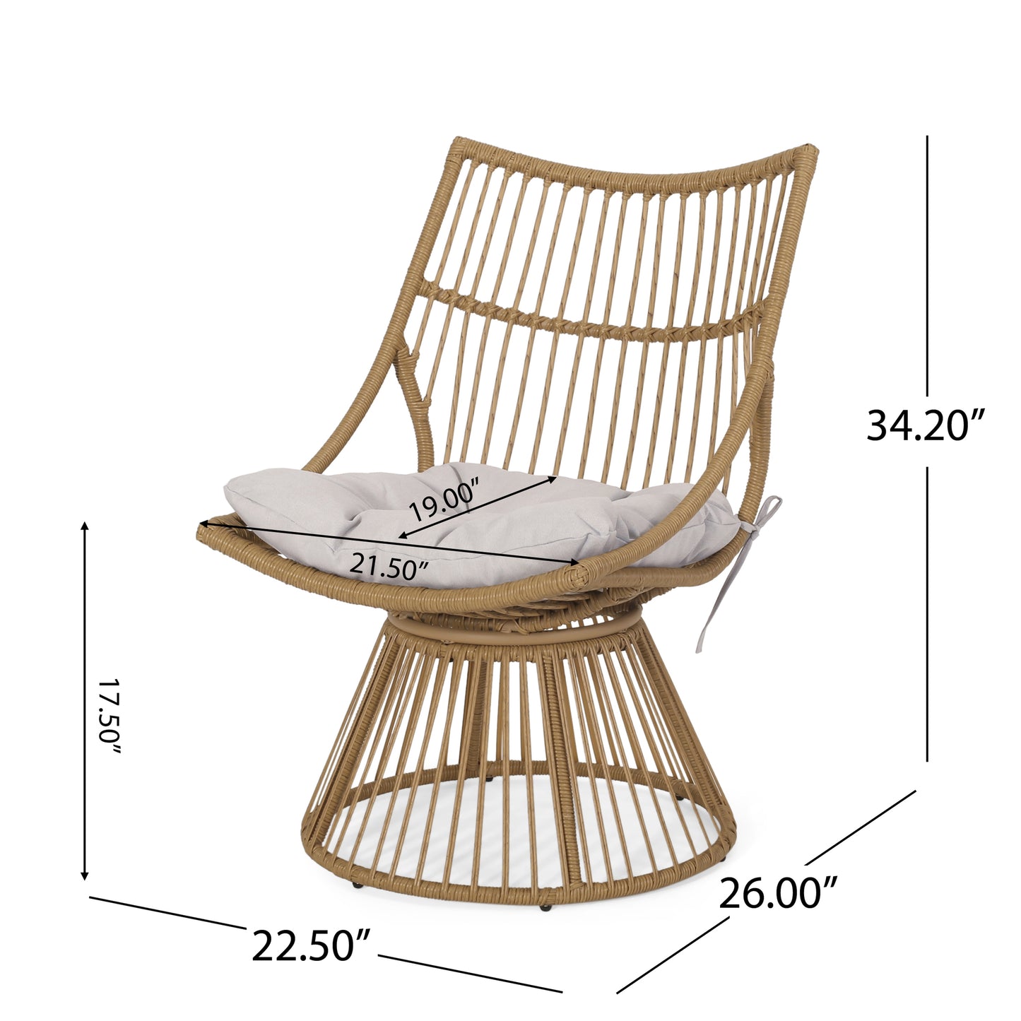 Apulia Outdoor Wicker Chair and Side Table Set with Cushion, Light Brown and Beige